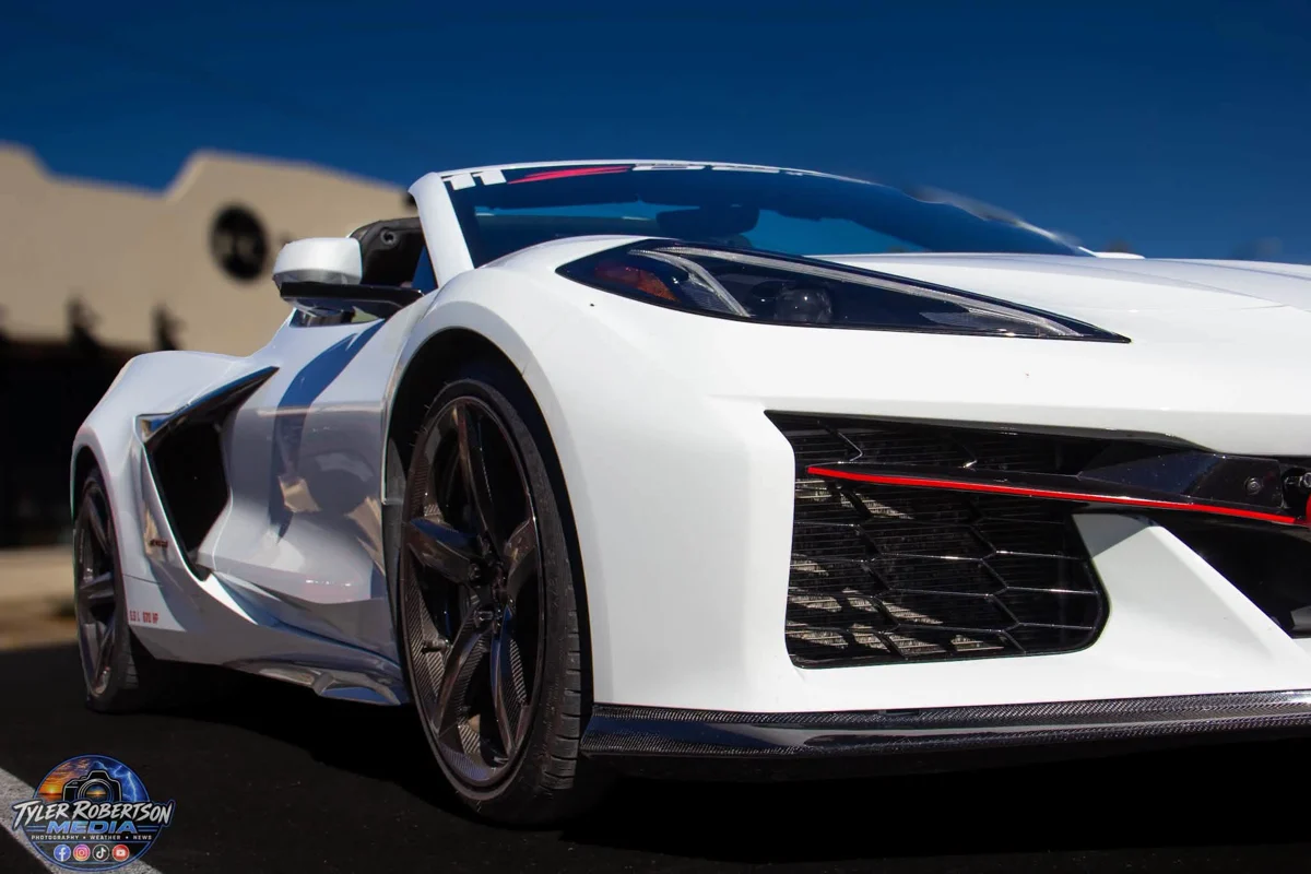 White Corvette convertible on display at STOMP Fest 2026